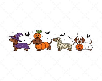 Dachshund Halloween SVG - Wiener Dog Clipart - Cute Dog Halloween Shirt Design - Pumpkin Mummy Ghost Witch Dog PNG - Digital Download