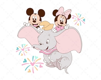 Mickey and Minnie Mouse Flying Elephant SVG - Magic Fireworks PNG - Cut File for Cricut - Theme Park Trip Shirts