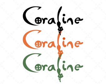 Coraline Svg Png | Button Eye Black Cat Silhouette | Spooky Movie Fan Art for Cricut | Halloween Party Shirt Digital File