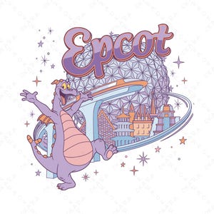 Retro Epcot Figment SVG | Spaceship Earth Dragon PNG | Disney Trip Shirt Design | Magic Vacation Clipart for Cricut & Sublimation