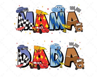 Cars Mama Dada SVG Bundle | Lightning McQueen Family Trip Png | Race Car Birthday Party Printables | Custom Mater Cricut Cut File