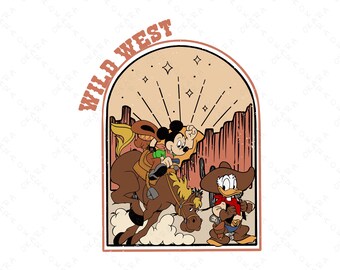 Mickey Mouse Cowboy SVG - Donald Duck Wild West PNG - Vintage Disney Trip Sublimation - Retro Frontierland Shirt Design