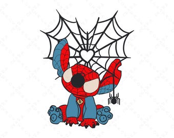 Spider Stitch SVG - Spiderman Cartoon PNG - Superhero Mashup Sublimation - Kids Birthday Theme - Web Heart Cut File