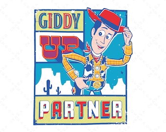 Retro Woody SVG | Giddy Up Partner PNG | Toy Story Cowboy Cut File for Cricut | Disney Trip Matching Family Shirt Sublimation Design