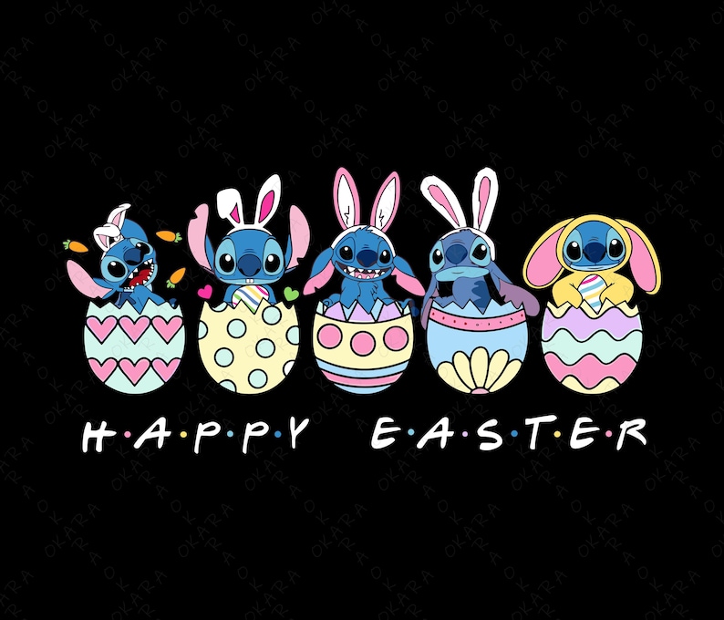 Stitch Easter SVG Bundle | Friends Font Style Happy Easter Png | Lilo Stitch Bunny Ears Clipart for Cricut | Funny Holiday Sublimation image 9
