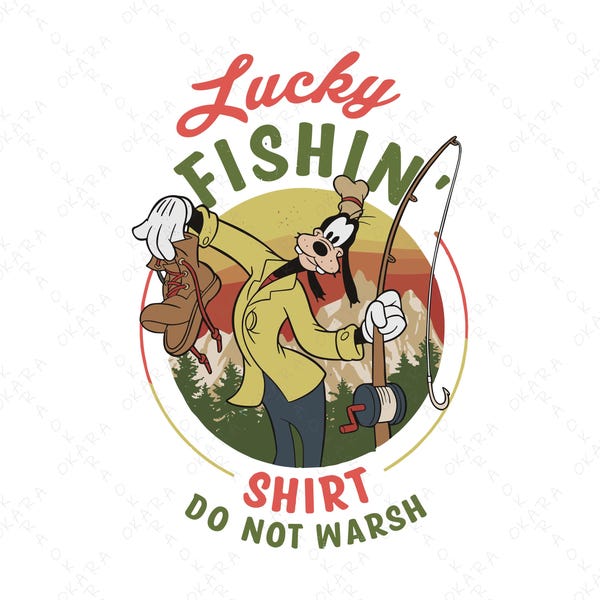 SVG de Goofy Lucky Fishing / Diseño de camiseta de Disney para papá / Viaje retro a Magic Kingdom Png / Estilo de película Goofy / Pescador de dibujos animados divertidos