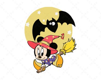 Minnie Mouse Witch SVG - Disney Halloween Cut File - Kids Trick or Treat Shirt Design - Spooky Bat Moon Clipart PNG