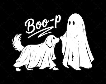 Cute Ghost Dog SVG - Funny Boo-p Pet Halloween PNG - Spooky Season Shirt Design - Retro Distressed Cut File for Cricut and Sublimation