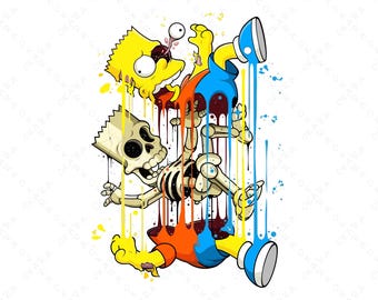 Bart Simpson SVG | Dripping Skeleton Face PNG | Edgy Simpsons T-shirt Design | Trippy Cartoon Sublimation File for Cricut