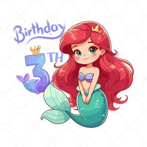 Ariel Png, Ariel Birthday Png, Printable Ariel Birthday T-Shirt Design, Birthday Sublimation, Birthday Png, Ariel Svg, 3th Birthday Png