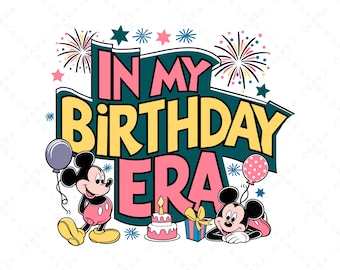 En mi época de cumpleaños SVG / Retro Mickey Mouse PNG / Diseño de camiseta de fiesta infantil personalizada - Archivo de corte de vacaciones con temática mágica para Cricut