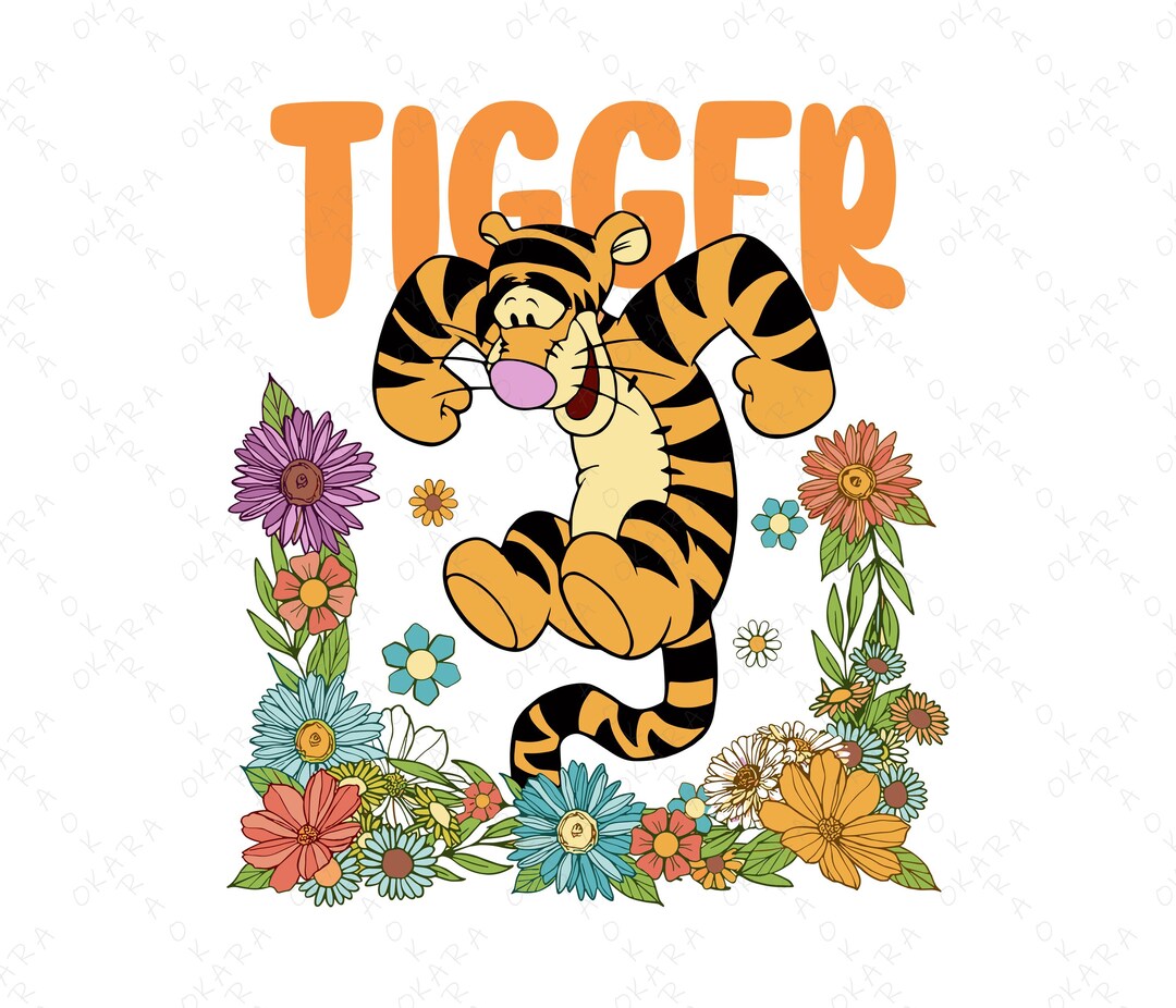 Spring Tigger Character Retro Tigger SVG PNG - Groovy Floral Cartoon Clipart - Sublimation File ...