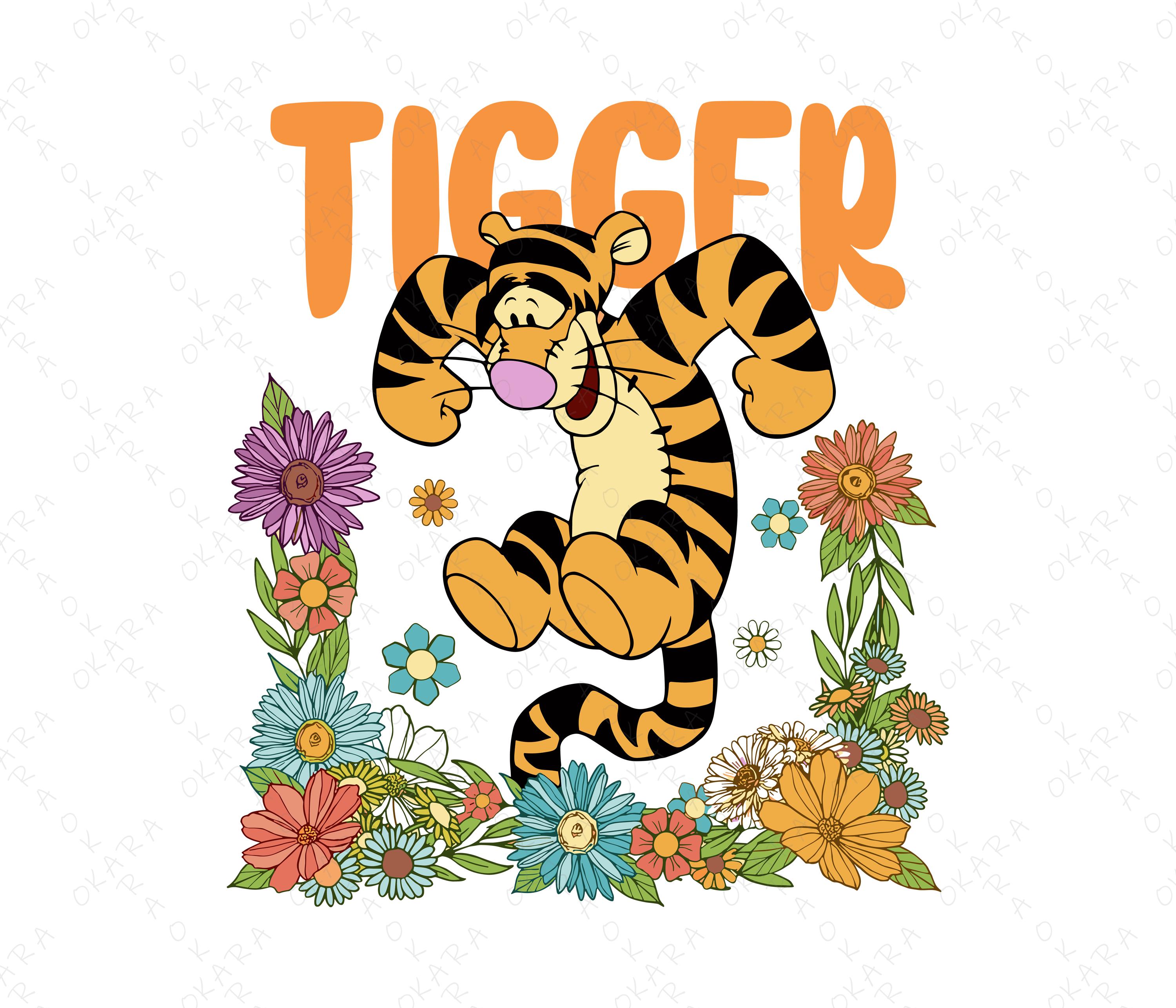 Retro Tigger SVG PNG - Groovy Floral Cartoon Clipart - Sublimation File ...