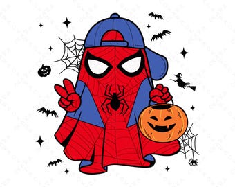 Spiderman Ghost SVG - Kids Superhero PNG - Trick or Treat Shirt File - Boys Halloween Design