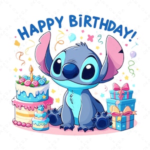 Stitch Birthday Design for Shirt - Birthday Cake - Mug - Tumbler, Stitch Svg, Happy Birthday Svg, Stitch Png, Disney Svg, Stitch Birthday