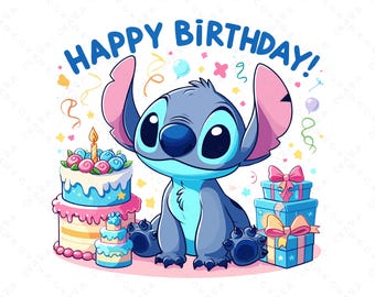 Stitch Birthday SVG - Cute Blue Alien PNG Clipart | Cricut Cut Files for Kids Party Shirt | Lilo and Stitch Decor | Digital Download