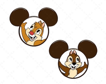 Chip n Dale Mickey Ear SVG PNG - Digital Cut File for Cricut Silhouette Sublimation - Kids Craft Clipart - Disney Inspired Fan Art