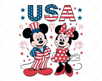 7月4日のミッキーマウスとミニーマウスのUSAデザイン（SVG、PNG