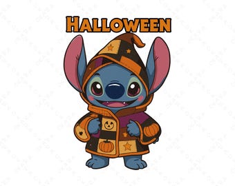 Stitch Halloween SVG - Cute Alien Spooky PNG - Trick or Treat Shirt Design - Cartoon Character Cricut Cut File - Autumn Sublimation