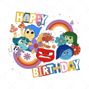 Birthday with Inside Out, Inside Out Png, Happy Birthday Png, Printable Happy Birthday Design, Inside Out Birthday Design, Inside Out Svg