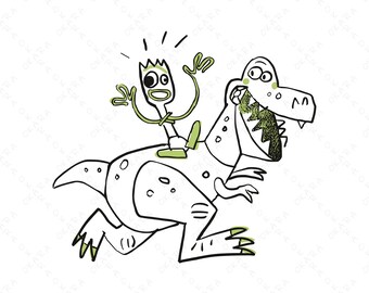 Forky and Rex SVG - Toy Story Dinosaur Clipart - Funny Spork Character Digital File - Kids Birthday Shirt Design - Theme Park Trip