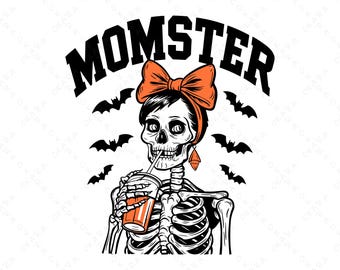 Momster SVG, Mamá de Halloween retro PNG, Diseño de camiseta de café de Mamá Esqueleto, Sublimación de Mamá Espeluznante, Archivo Cricut Otoño Vintage, Descarga digital