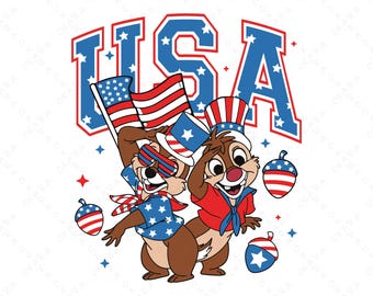 Chip and Dale 4th of July SVG | Patriotic Chipmunk Clipart PNG - USA Independence Day Shirt Design | Uncle Sam Cut File for Cricut