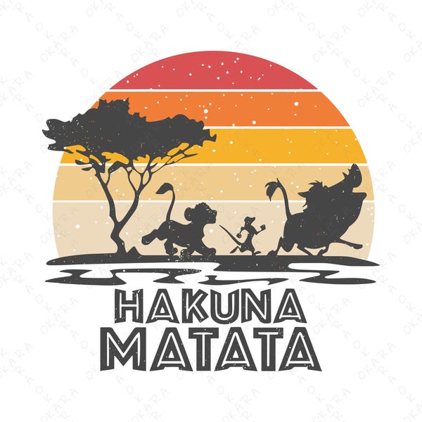 Ensemble SVG Hakuna Matata | Le Roi Lion coucher de soleil rétro | Silhouette Timon Pumbaa de Simba pour Cricut | Conception de chemise Animal Kingdom