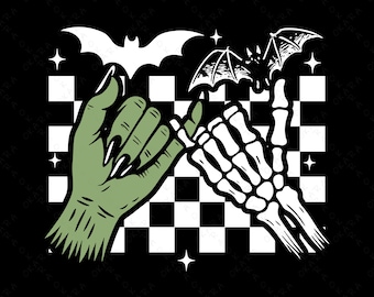 Zombie Skeleton Pinky Promise SVG - Till Death Spooky Friendship Design - Gothic Checkerboard Bats PNG for Apparel, Stickers, Crafts
