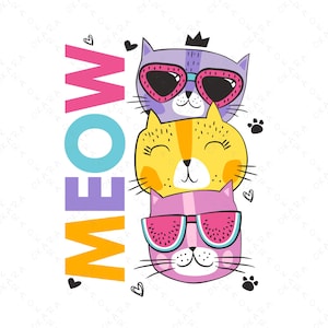 Adorable Meow Cat Stack Design - Digital Download for T-Shirts & Mugs - Funny Kittens with Glasses - Easy Cut SVG for Crafters