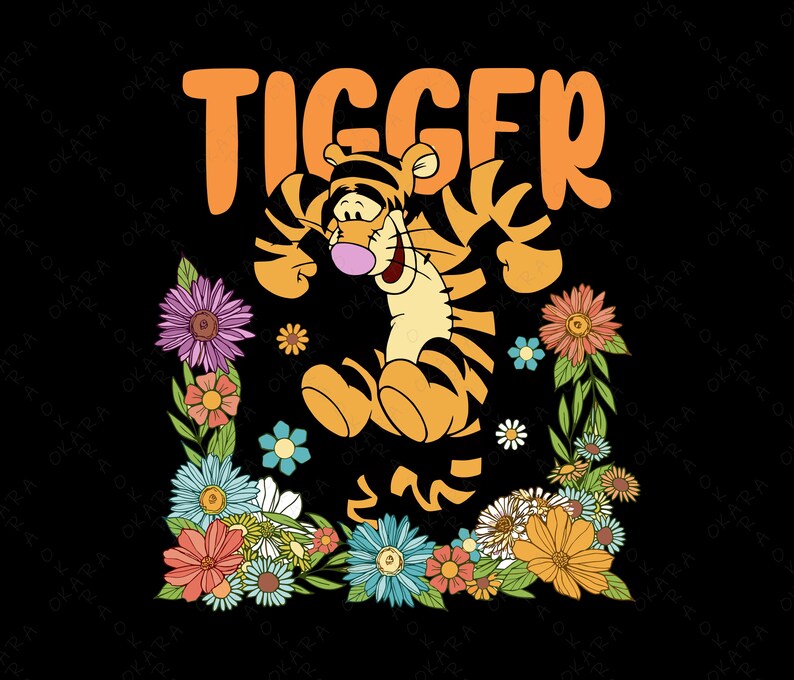 Spring Tigger Character Retro Tigger SVG PNG - Groovy Floral Cartoon Clipart - Sublimation File ...