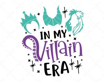 In My Villain Era SVG PNG | Retro Cartoon Villain Shirt Design | Wicked Queen & Sea Witch Cut Files | Trendy Spooky Vibes Digital Art