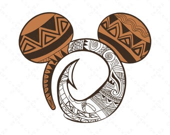Maui Hook Svg | Tribal Mickey Ears Svg | Moana Fishhook Clipart for Cricut | Polynesian Mouse Head | Disney Trip Shirt DIY | Vinyl Cut File