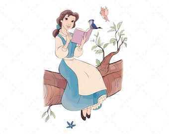Belle Reading SVG | Fairy Tale Princess PNG Clipart | Village Belle Storybook Clipart for Cricut | Bookworm's Best Friend Cut File