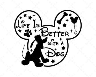 Life Is Better With A Dog SVG - Mickey Ears Pluto SVG - Cute Cartoon Dog Lover PNG - Magical Vacation Shirt Design - Cricut Cut File