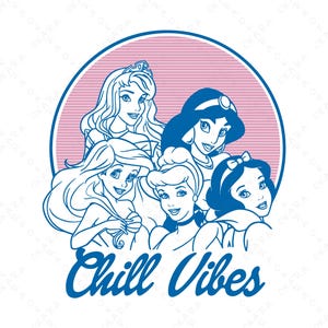 Prinsessans trupp SVG | Retro chill vibbar PNG | 90-tals estetisk tröjdesign | Vaporwave prinsessa digital fil | Temapark gruppresa fil bild 1