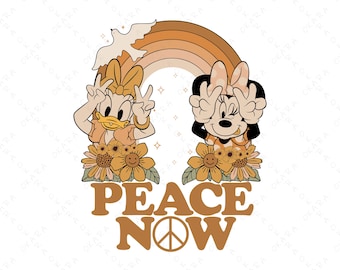 Retro Mouse and Duck SVG - Peace Now Boho PNG - 70s Groovy Cartoon Design - Vintage Minnie and Daisy Sublimation - Digital Download
