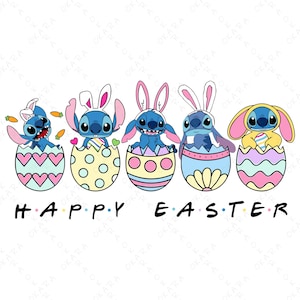 Stitch Easter SVG Bundle | Friends Font Style Happy Easter Png | Lilo Stitch Bunny Ears Clipart for Cricut | Funny Holiday Sublimation