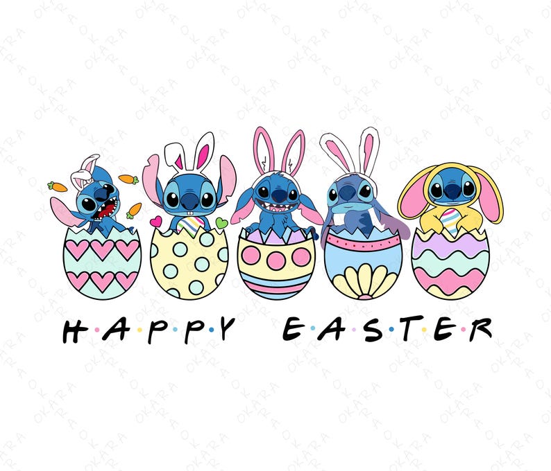 Stitch Easter SVG Bundle | Friends Font Style Happy Easter Png | Lilo Stitch Bunny Ears Clipart for Cricut | Funny Holiday Sublimation image 1