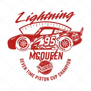 Lightning McQueen SVG - Plik do wycinania samochodu wyścigowego Piston Cup Champion '95 | Rust-eze Sublimation PNG dla Cricut | Projekt koszulki urodzinowej dla chłopców