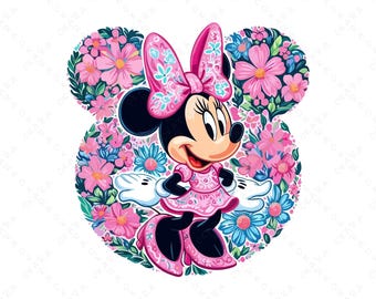 Floral Minnie Maus Kopf SVG Bundle - Mama Geburtstag Shirt Design, süße Mädchen Reise Sublimation PNG, Cricut Cut Datei für Tumbler