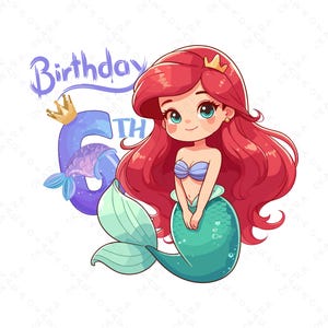 Ariel Png, Ariel Birthday Png, Printable Ariel Birthday T-Shirt Design, Birthday Sublimation, Birthday Png, Ariel Svg, 6th Birthday Png