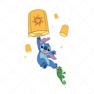 Stitch and Pascal SVG - Tangled Lantern Clipart - Magic Trip Shirt Design - Cute Alien Sublimation PNG