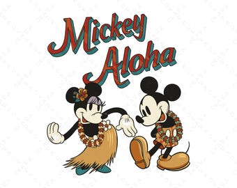Mickey Minnie Aloha SVG - Retro Disney Vacation Shirt - Family Cruise Cut File - Hawaiian Luau Sublimation - Summer Tropical PNG
