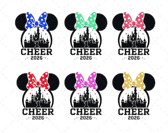 Disney Cheer 2026 SVG - Colorful Minnie Mouse Ears Castle Cut File - Cheerleader PNG for Cricut - Cheer Squad Team Shirt Design