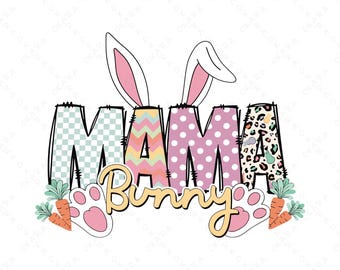 Mama Bunny SVG PNG, Retro Easter Mama Shirt Design, Leopard Print Rabbit Sublimation, Checkerboard Mom Life Cricut File, Spring Digital Art