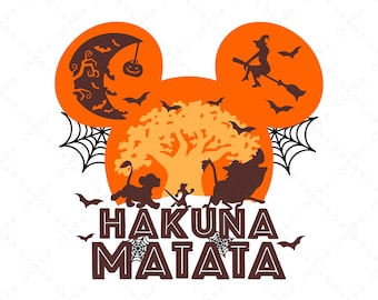 Hakuna Matata Halloween SVG - Lion King Mickey Ears PNG - Disney Family Shirt Design - Spooky Safari Cut File - Witch Bat Moon Graphic