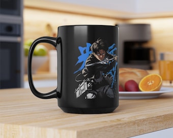 Tazza nera di Attack on Titan Levi, 15oz