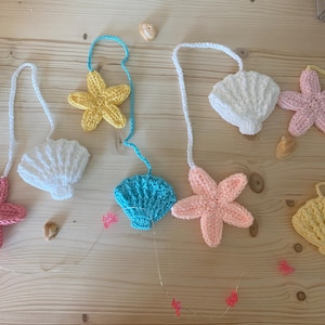 Crochet Seashell Car Charm Coastal Rearview Mirror Accessory Gift Idea For Beach Lover Cute Car Decor