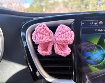 Crochet Bow Car Vent Clip Bow Car Accessories Coqutte Charm Pink Girly Car Decor Gift For New Car